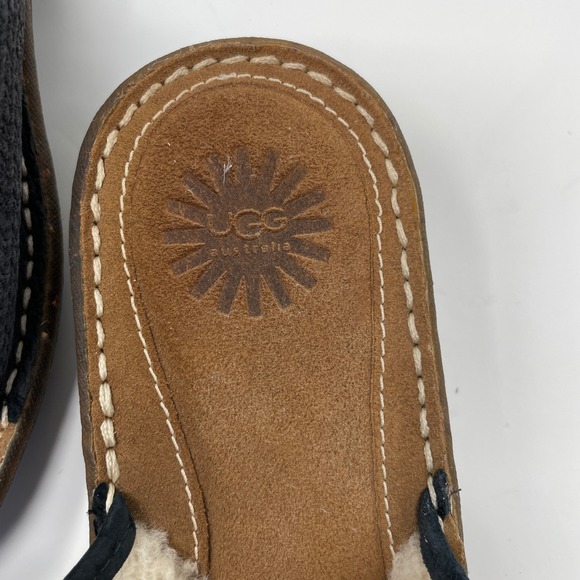 UGG Australia Leather Slides Sheepskin Lined Comfort Sandals Navy Blue Size 7 - Picture 10 of 11